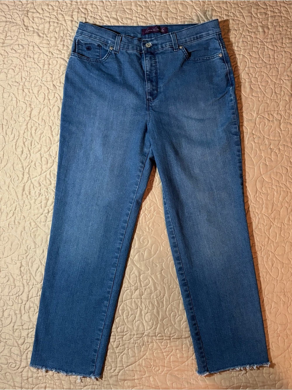 Women’s Blue Straight-Leg Jeans Raw Hem Crop 14 Short Casual Streetwear Petite
